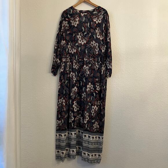 Vermont Country Store Maxi Dress 3X Button Lightweight Paisley Boho Elephant - Picture 6 of 12